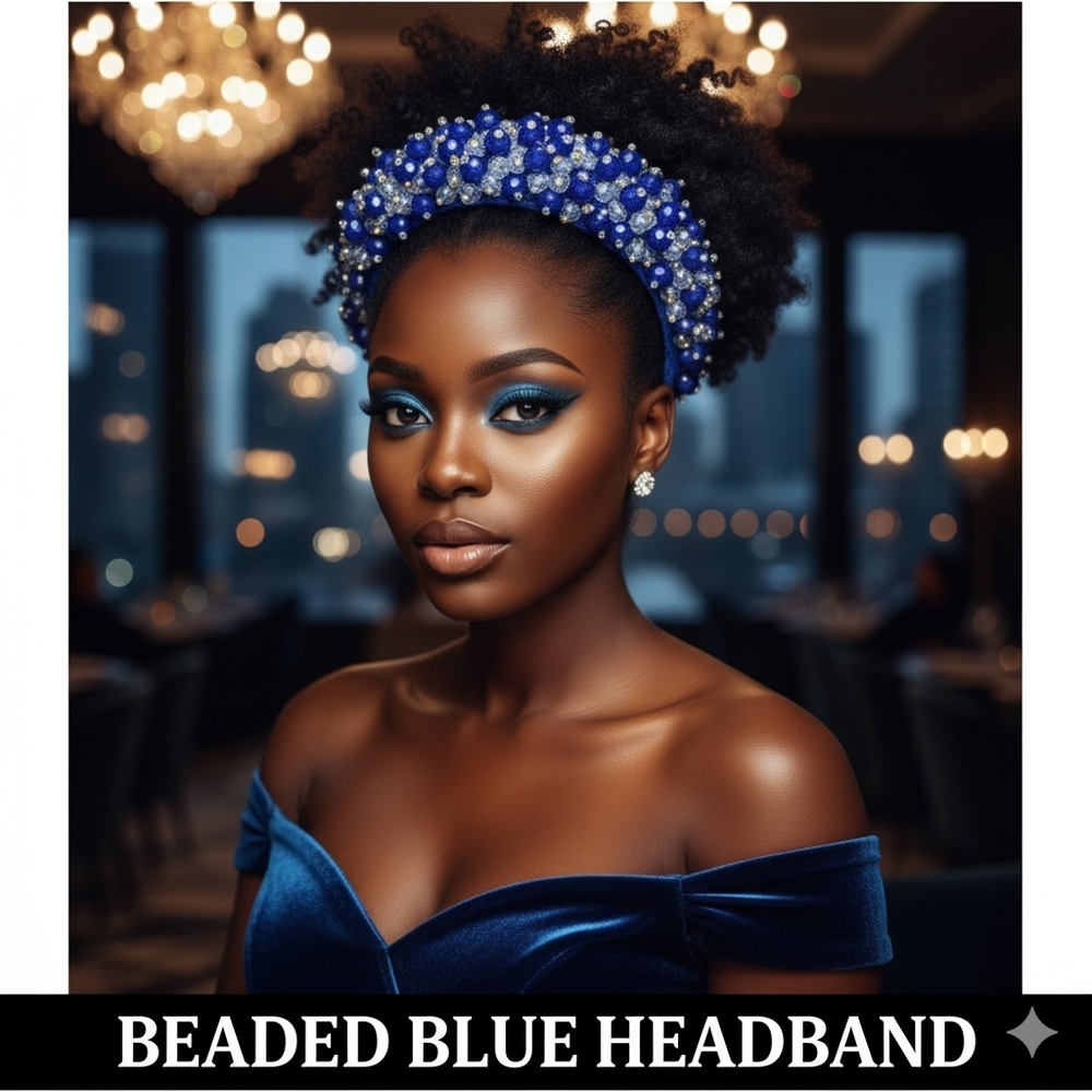 Beaded Blue Headband